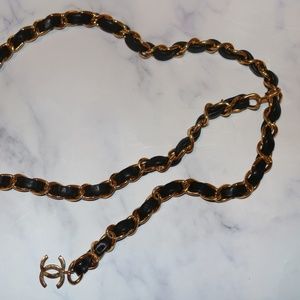 Chanel leather & chain belt